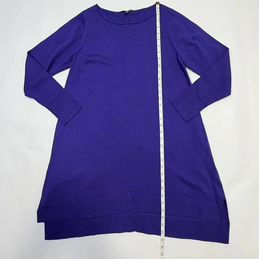 Eileen Fisher Sweater Womens Medium Purple Merino Wool Boat Neck Knit Tunic